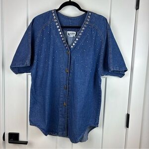 Rama of USA Demin Button-Up Top with Studded Detail Size Large  c